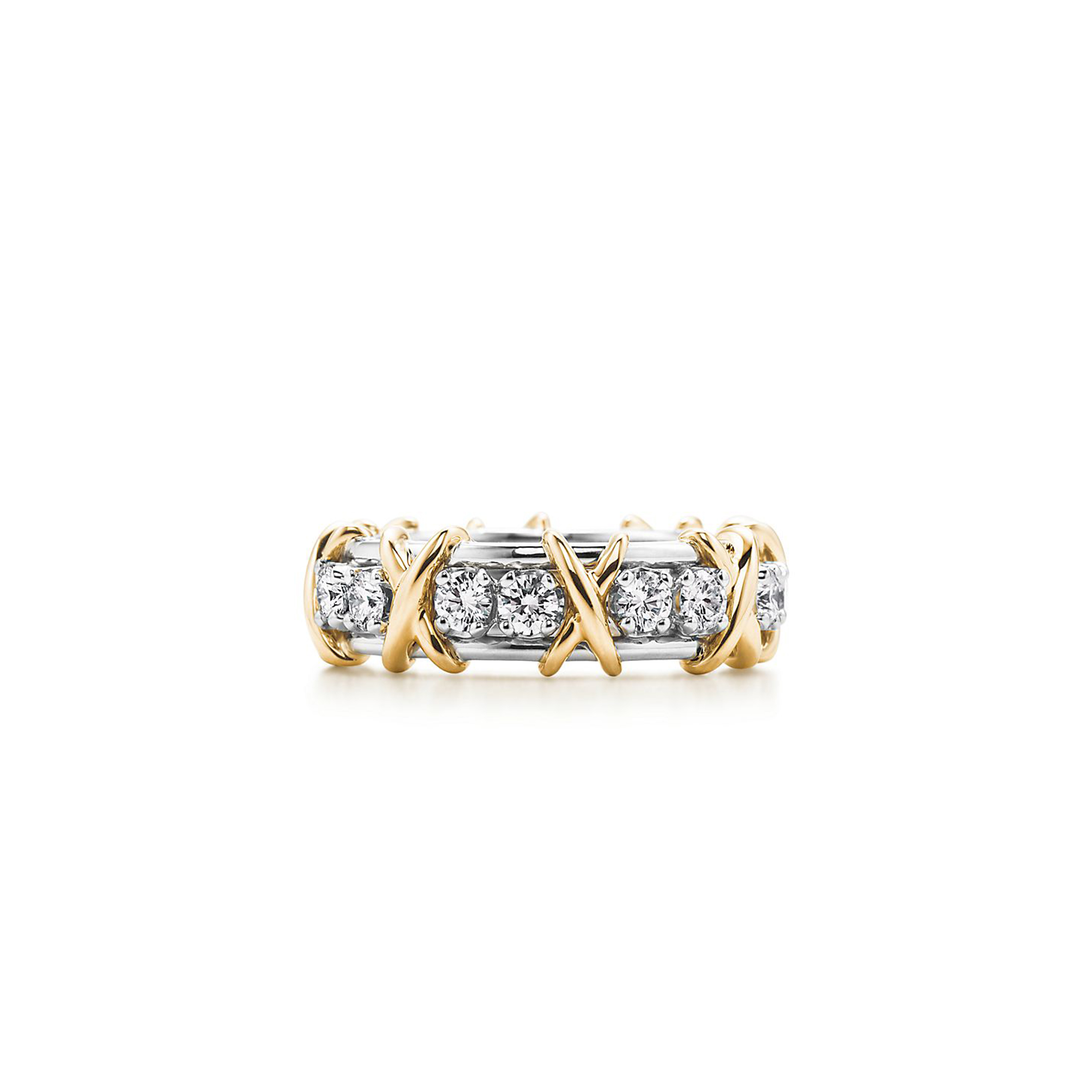 TIFFANY RING IN YELLOW GOLD AND PLATINUM WITH DIAMONDS GRP00053 TIFFANY RING IN YELLOW GOLD AND PLATINUM WITH DIAMONDS GRP00053